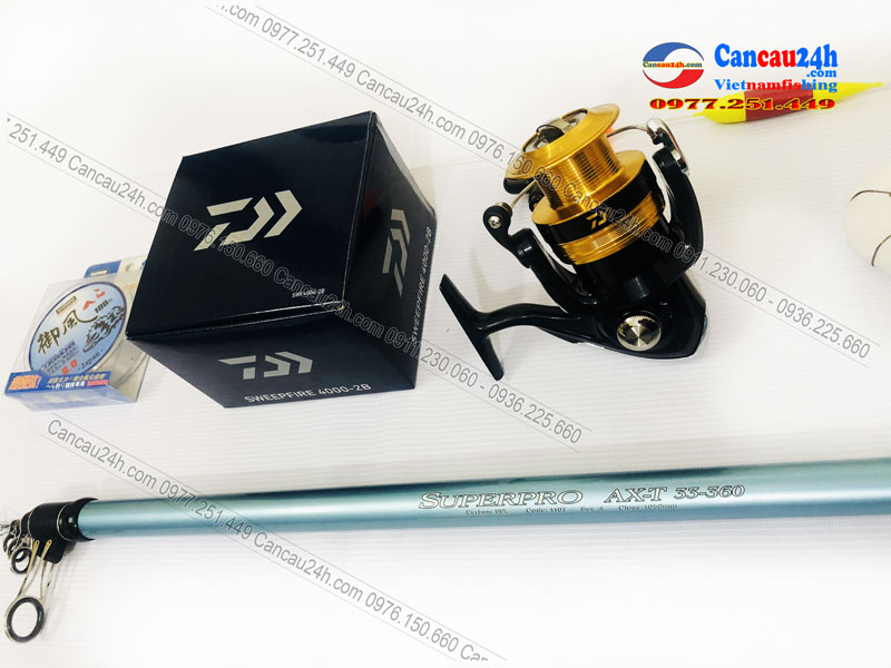 Bộ cần câu lục xa bờ Superpro 360AX-T + Máy Daiwa SWEEPFIRE 4000-2B Chính hãng