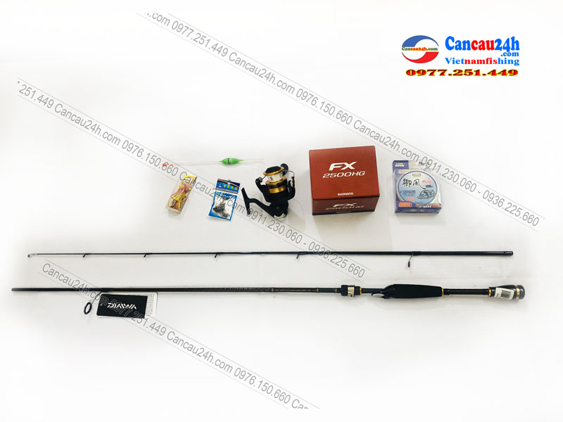 Bộ cần câu lure cá lóc Daiwa 2.1m + máy câu shimano FX2500HG Full Phụ kiện