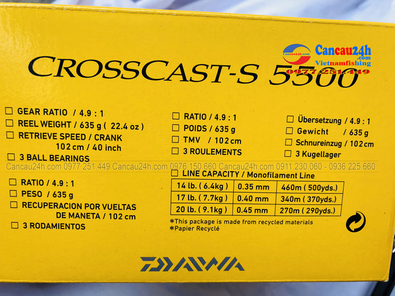 Máy câu cá Daiwa Crosscast - S 5500, máy câu Crosscast 5500 Chính hãng