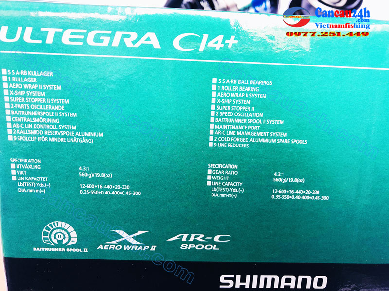 Máy câu cá Shimano Ultegra CI4 14000XTB, máy câu ultegra CI4+ 14000XTB ( 3 lô Cước )